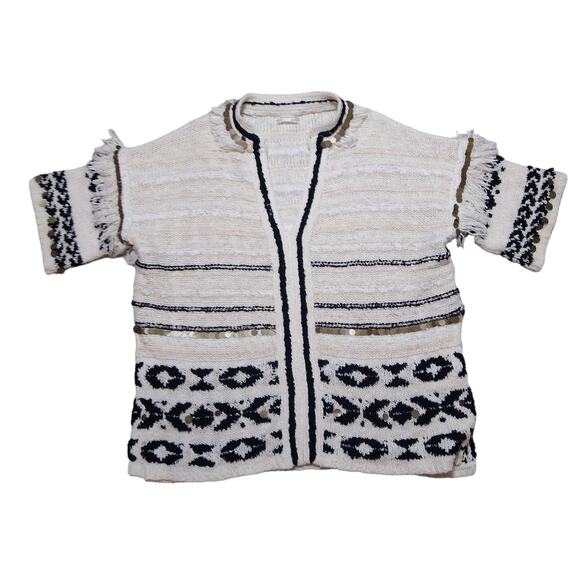 Anthropologie Bohemian Oversized XS/S Cream And Black Sweater - Picture 1 of 9